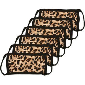 BROWN LEOPARD PRINT COTTON FACE MASK (6PK)